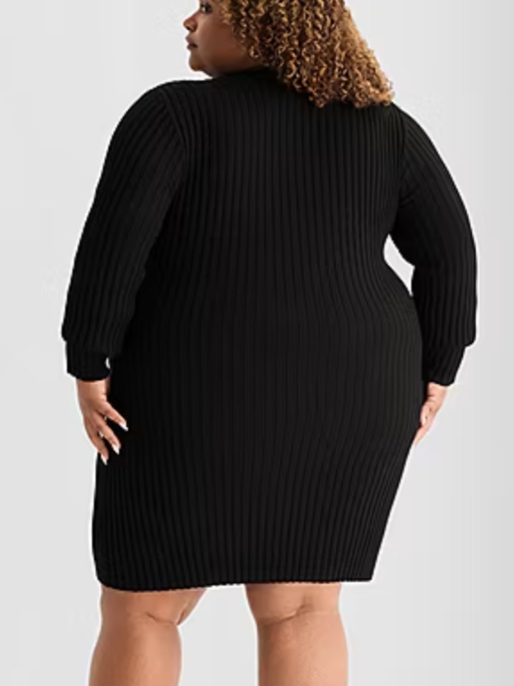 Ashley Graham Women 5X Black Ribbed Lace Up Long Sleeve Mini Sweater Dress NWT - Picture 4 of 14